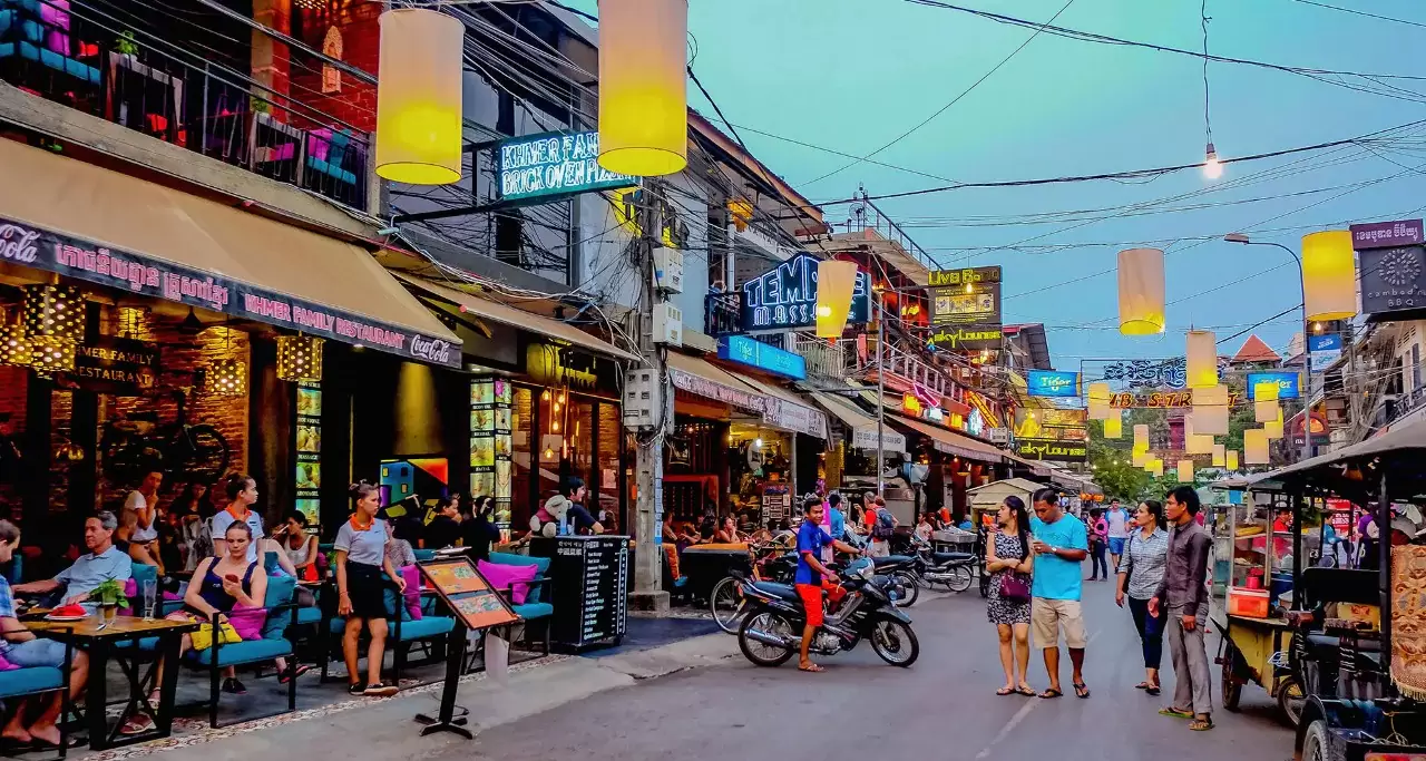 Pub Street – the legendary party road in Siem Reap at night time. 