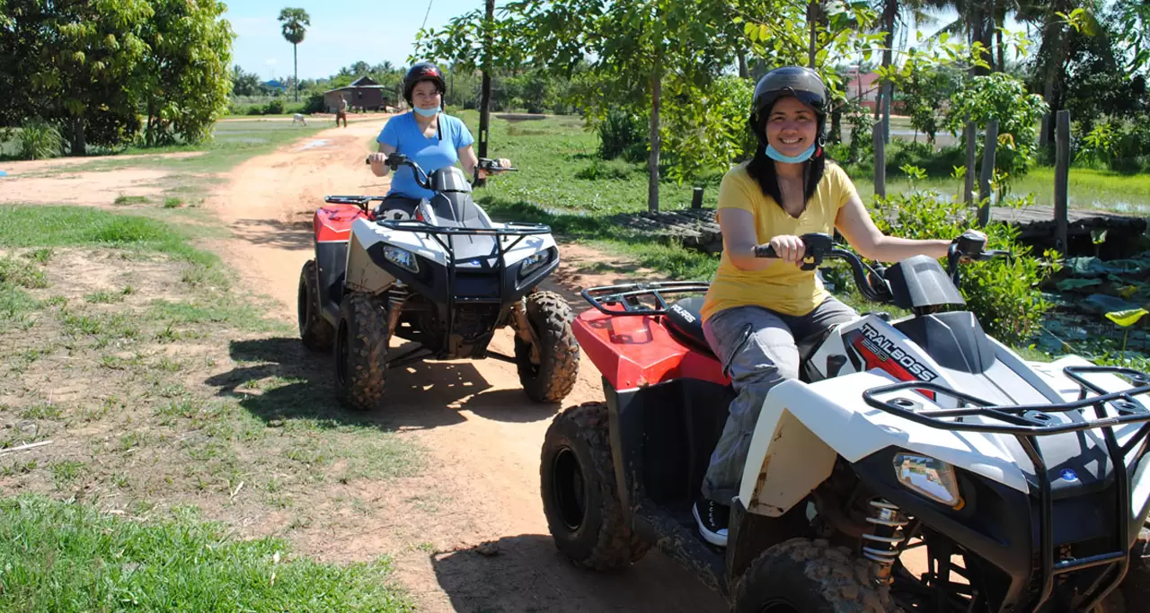 Adventurous tourists can try quad bike to explore off road tracks in Cambodian countryside. 