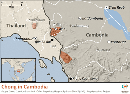 Chong language’s distribution map in Cambodia.