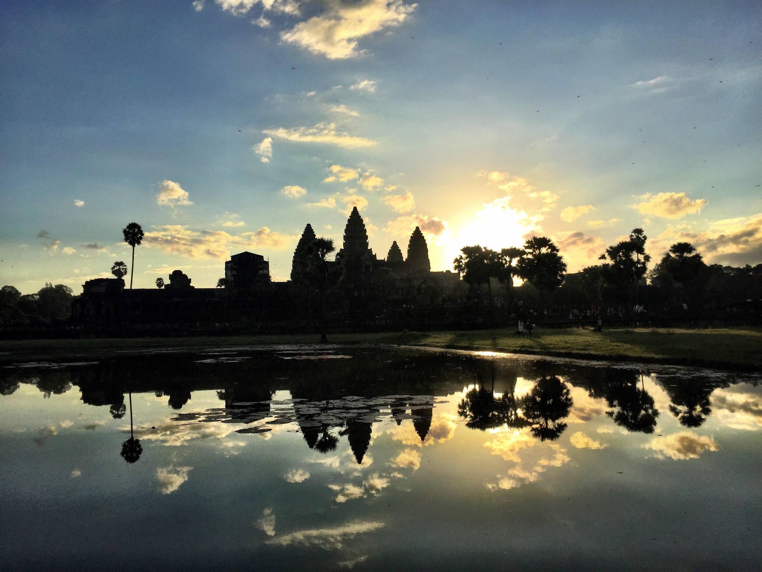 A photo of the sunrise at Angkor Wat in Siem Reap, Cambodia in January