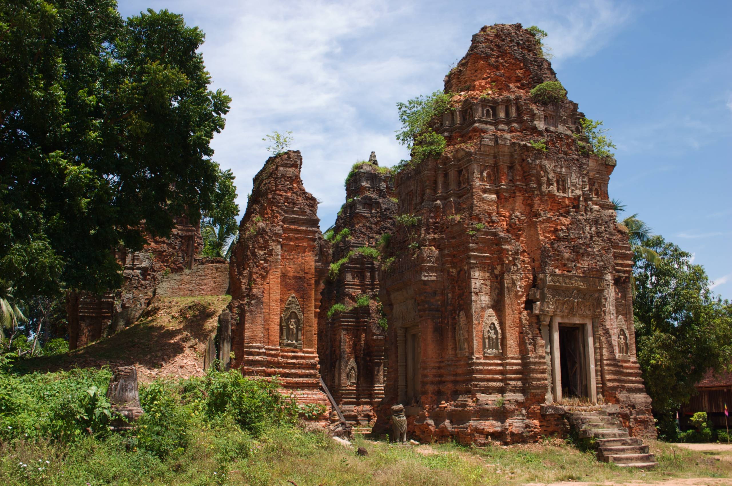 Aerial view of Lolei Temple, an ancient Hindu temple in Cambodia