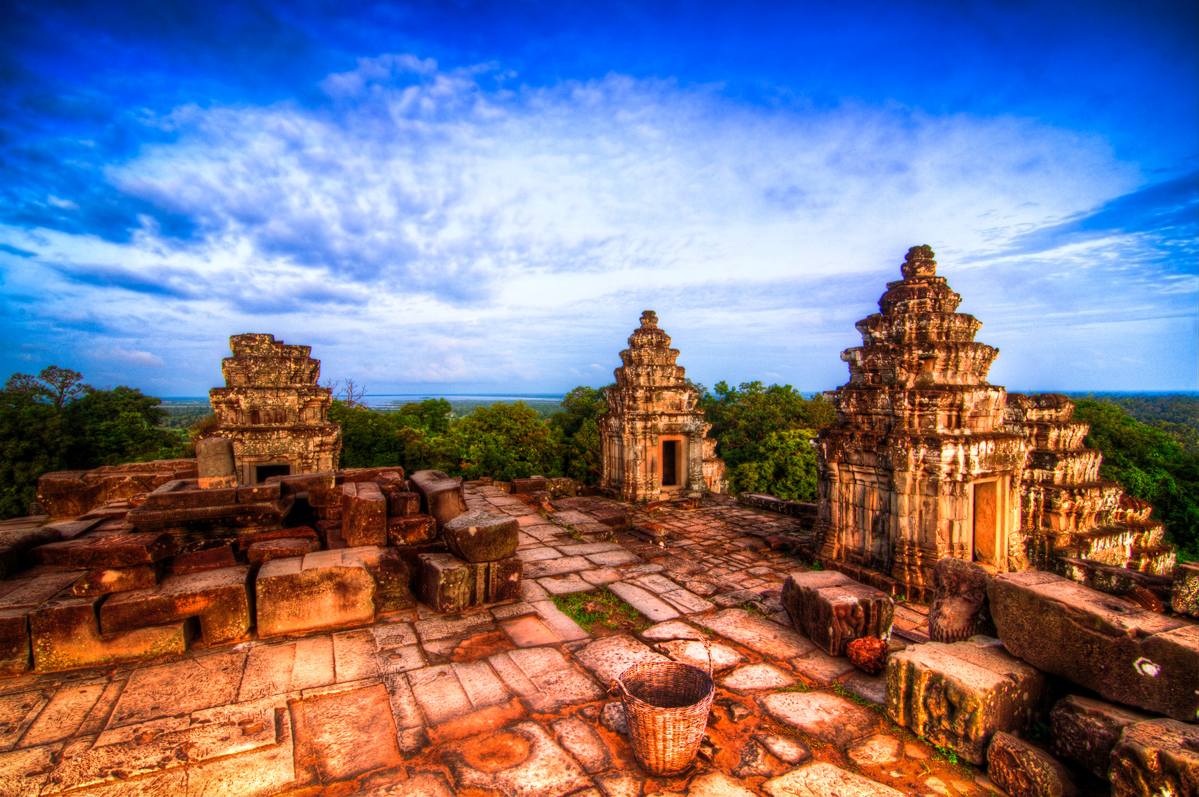 Aerial view of Phnom Bakheng, a temple in Siem Reap, Cambodia