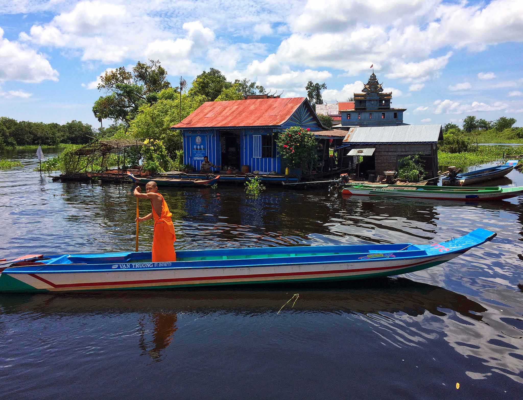 The colorful floating village on Tonle Sap Lake, the largest freshwater lake in Southeast Asia.